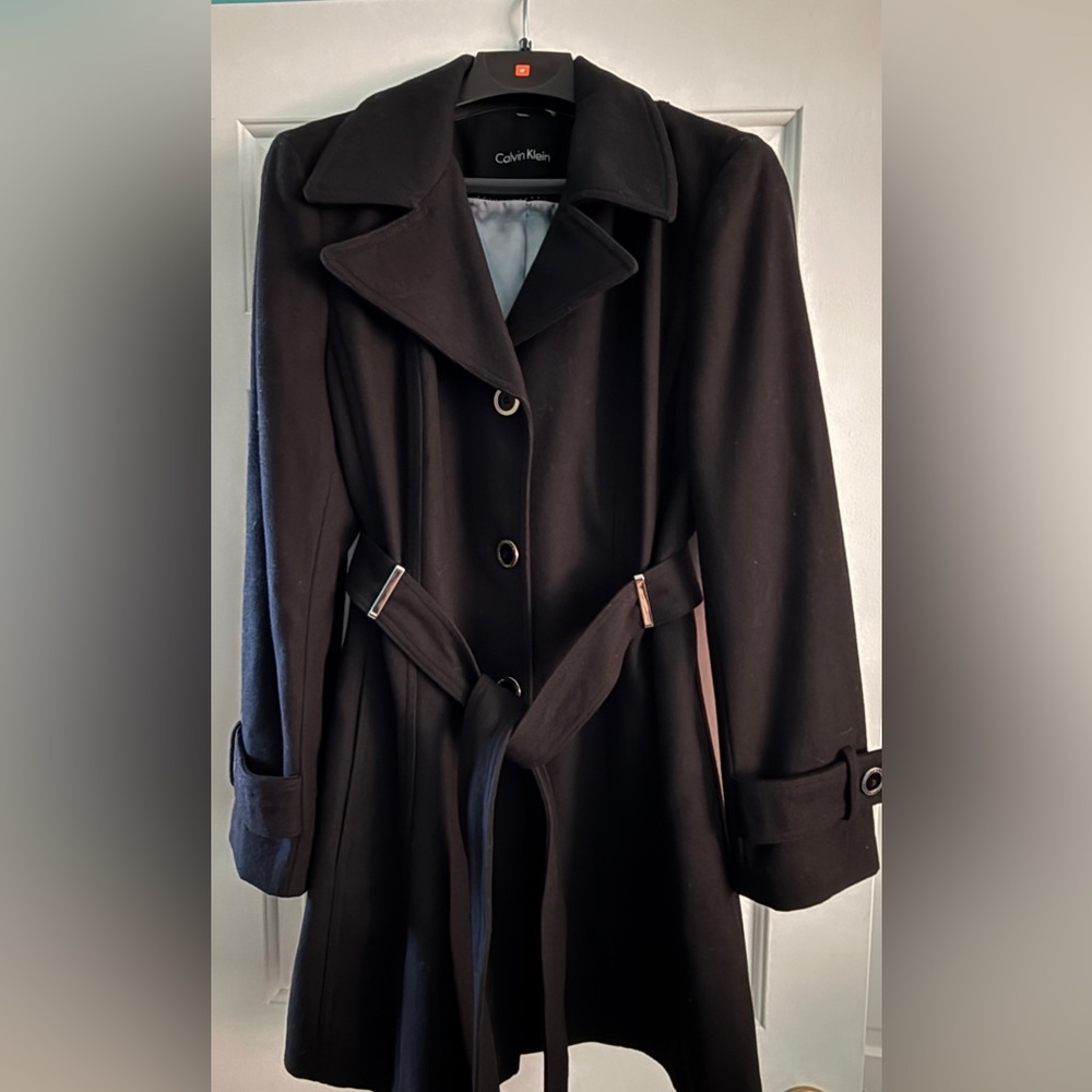 Calvin Klein Black Belted Wool Coat